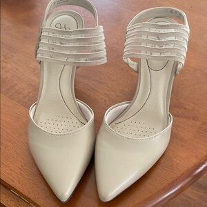 Life Stride Cream Heels with Elegant Straps